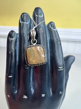 Handcrafted Multicolor Jasper Pendant in Silver-Tone Setting